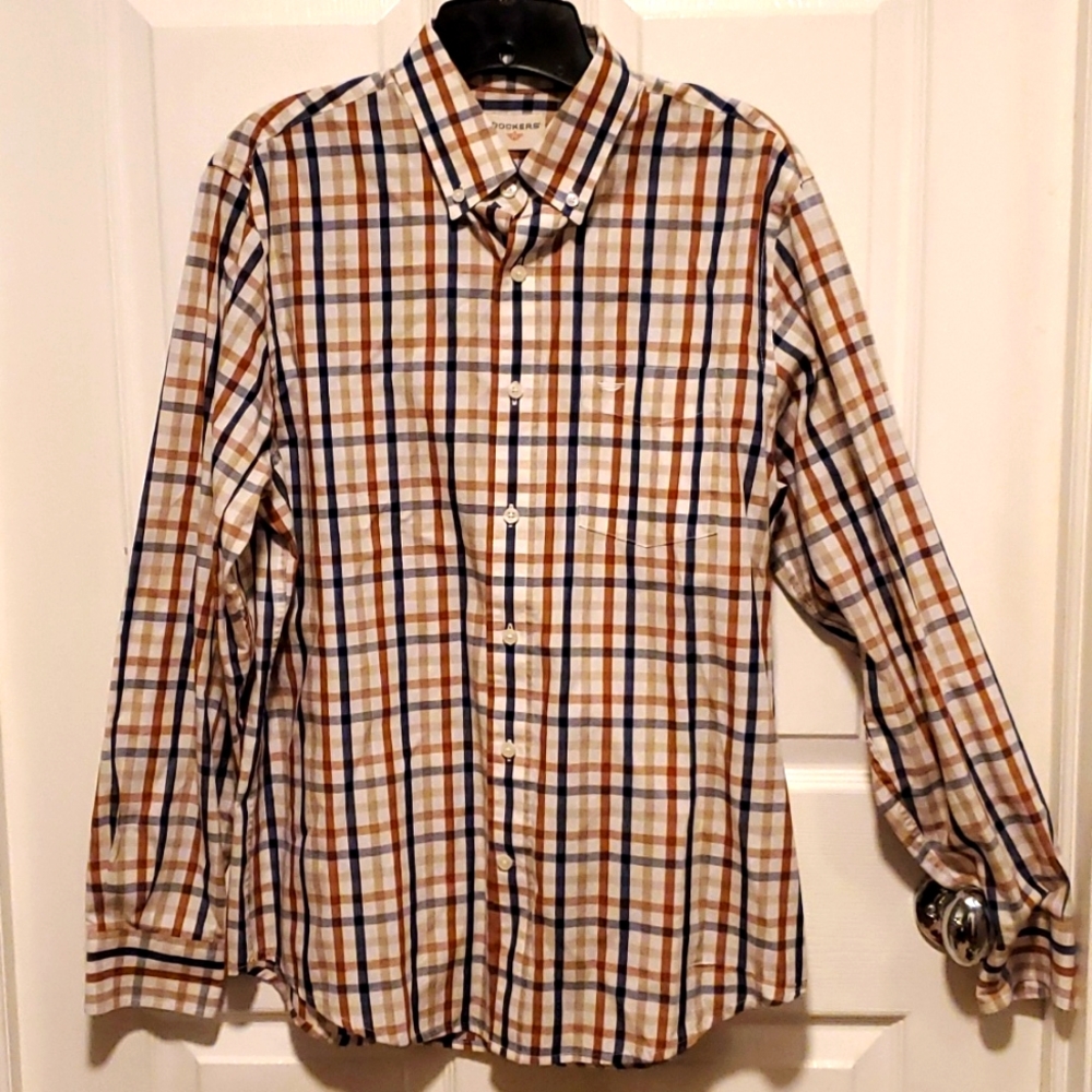 Dockers Plaid Off-White Button Down Men's Long Sleeve - Size Medium - Picture 1 of 8
